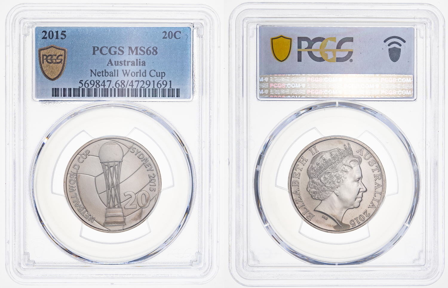 Netball World Cup, Twenty Cent, 2015 POP Report 6/1, PCGS MS 68