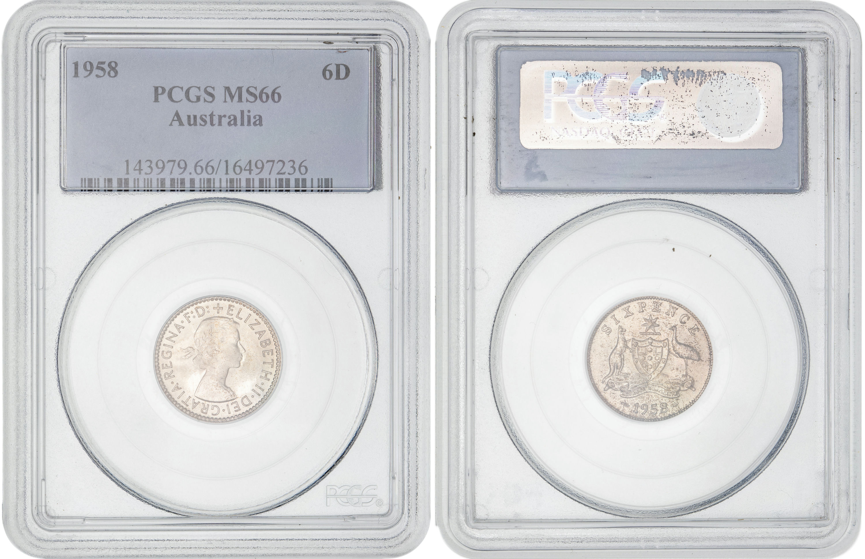 Elizabeth II, Sixpence, 1958, PCGS MS66