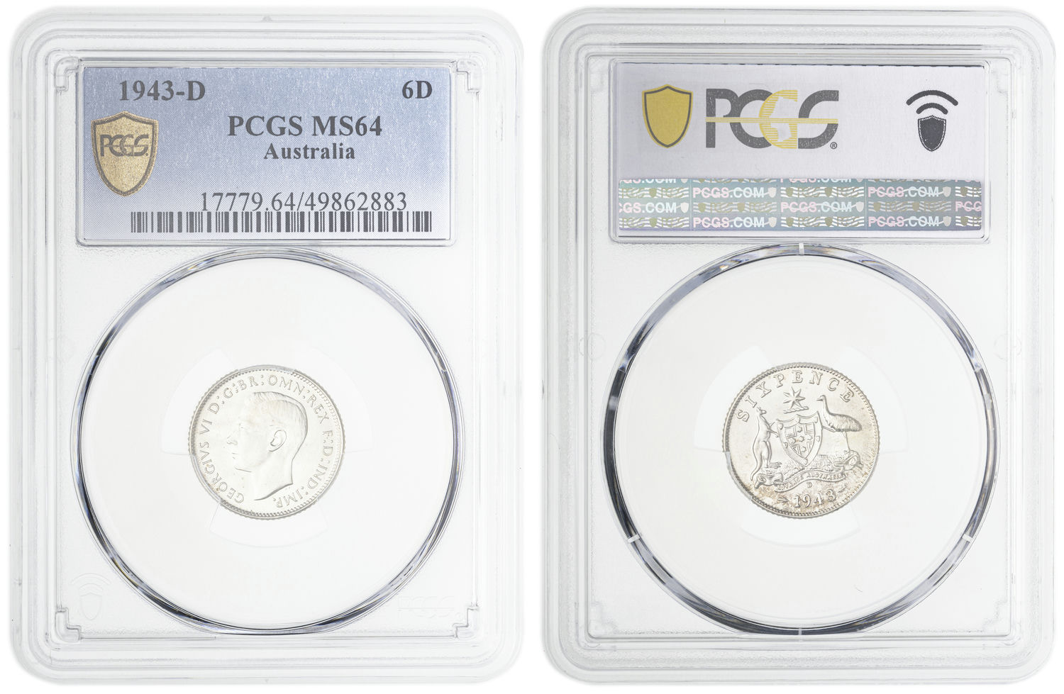George VI, Sixpence, 1943-D, PCGS MS64