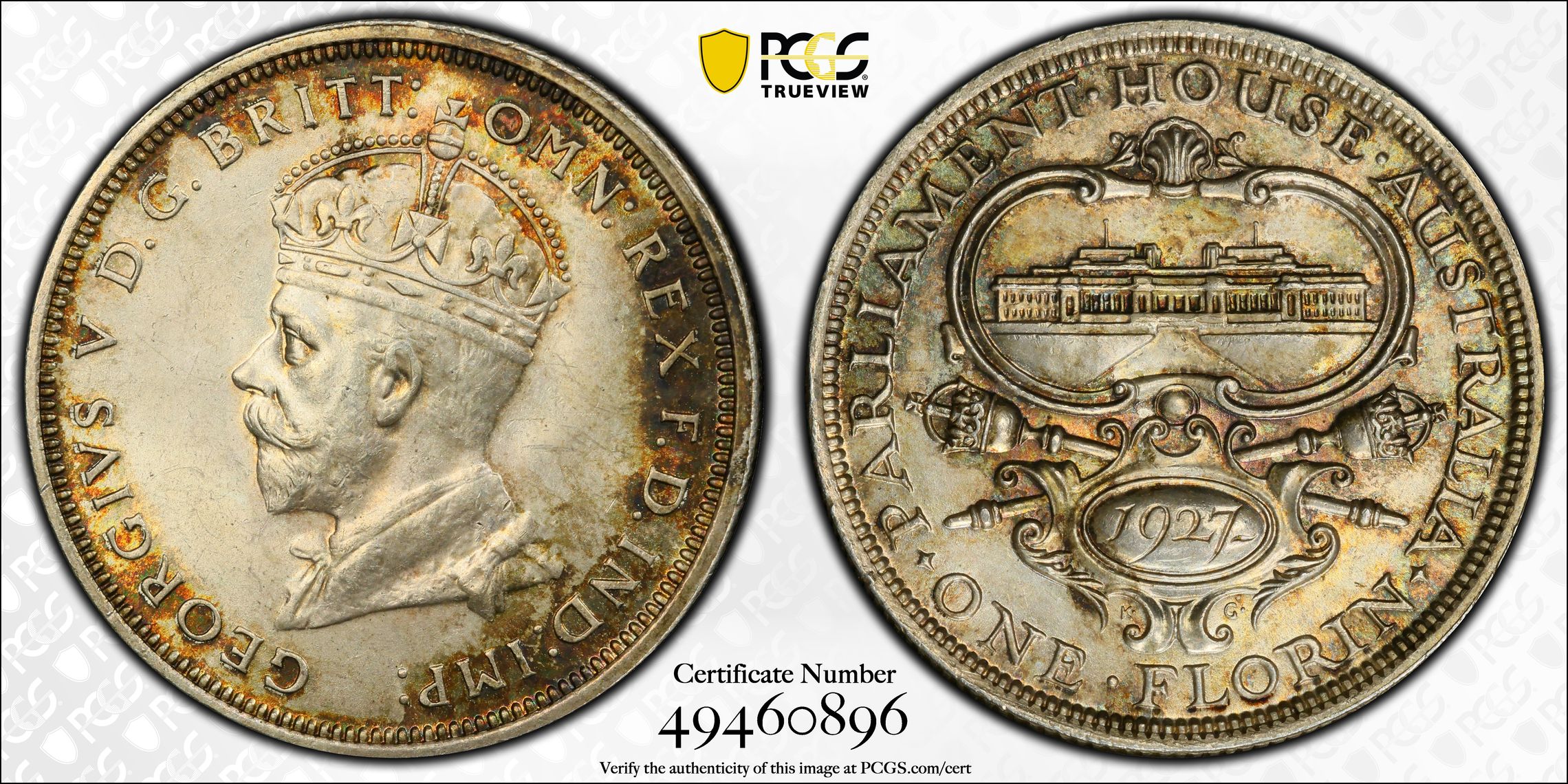 182 · Canberra  KM-31, Florin, 1927(m), PCGS MS64