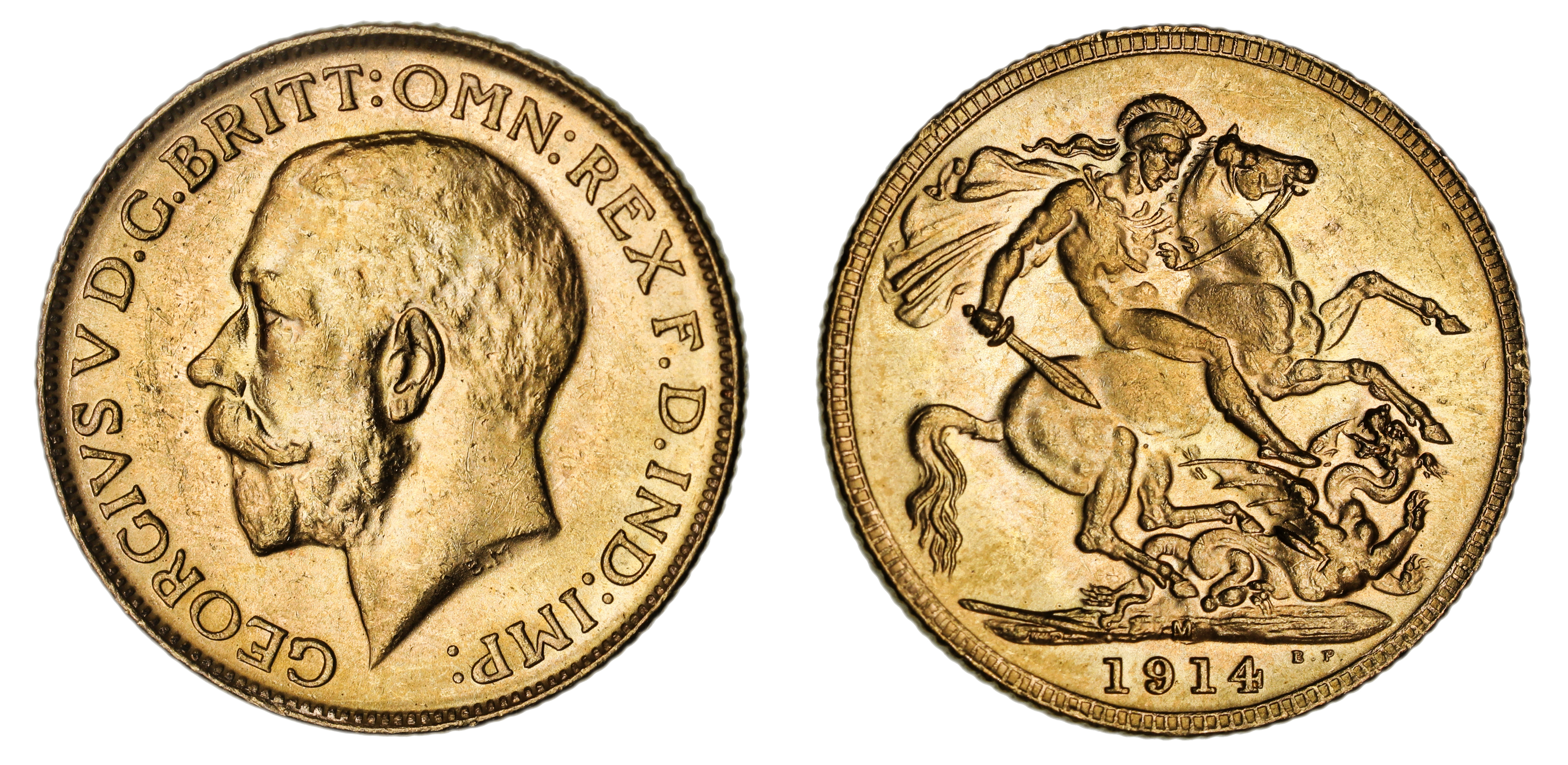 George V, St. George Reverse - Melbourne Mint, Sovereign, 1914, EF