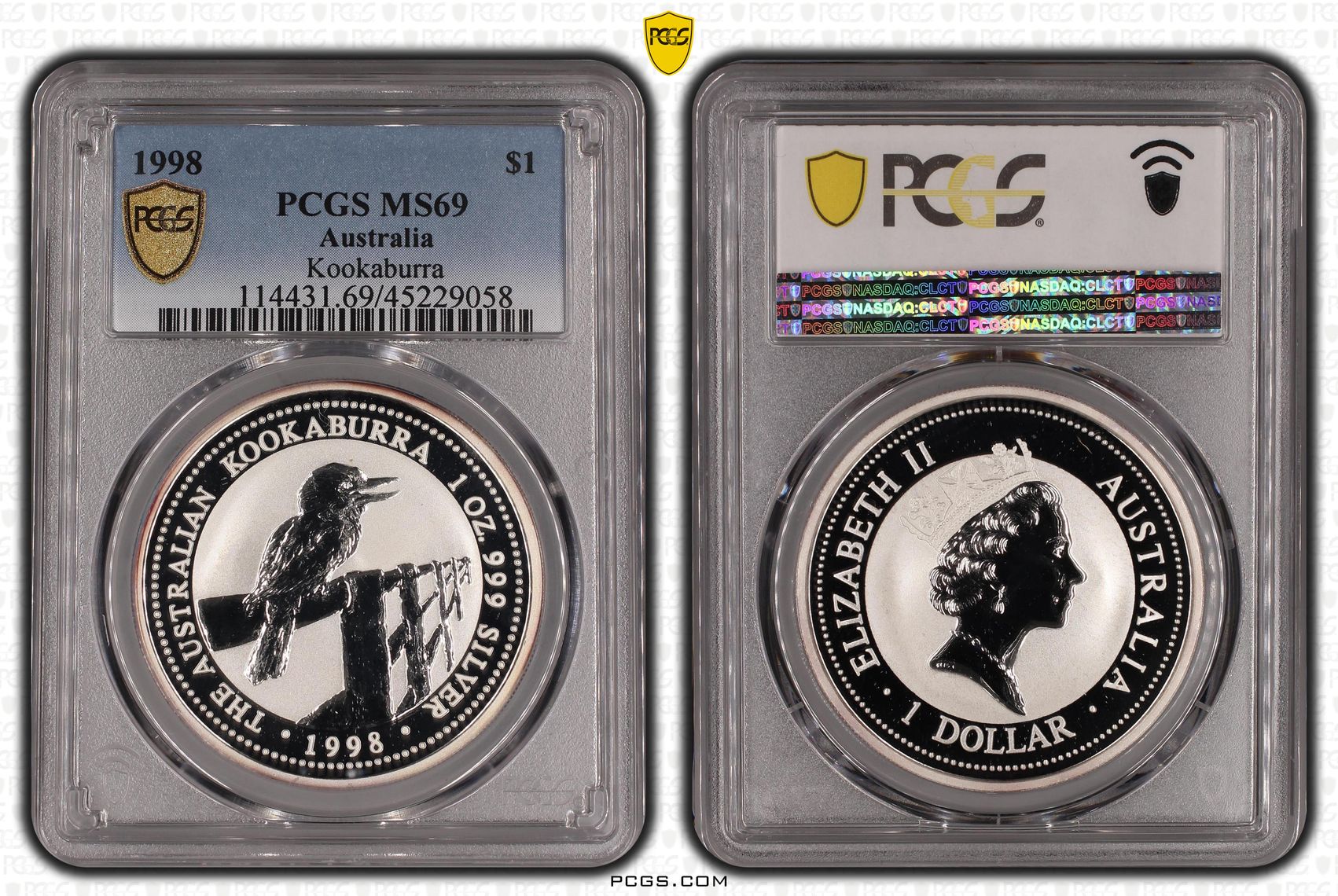 1998 Australia One Dollar, $1 Silver Kookaburra PCGS - MS69 -058