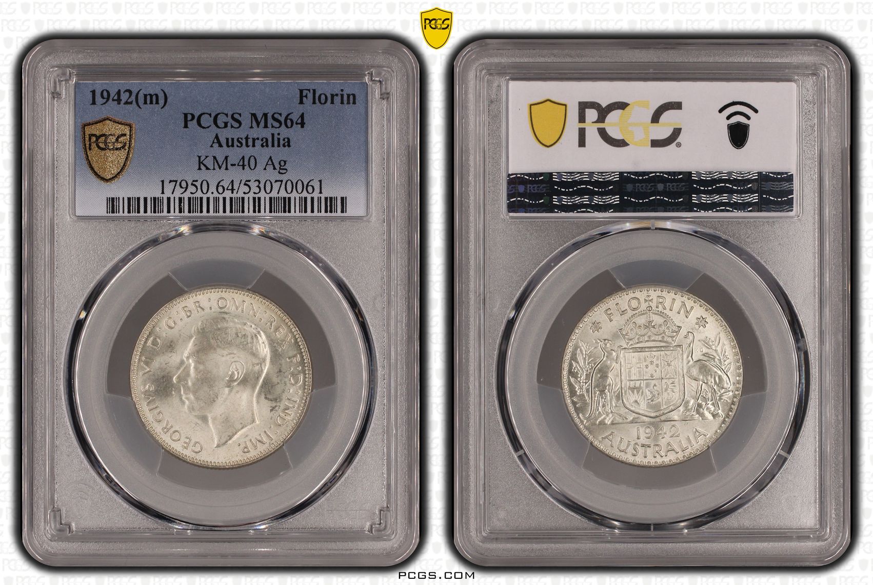 George VI, Florin, 1942(m), PCGS MS64