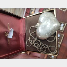 24" large Sterling vintage rope chain heart pendant necklace