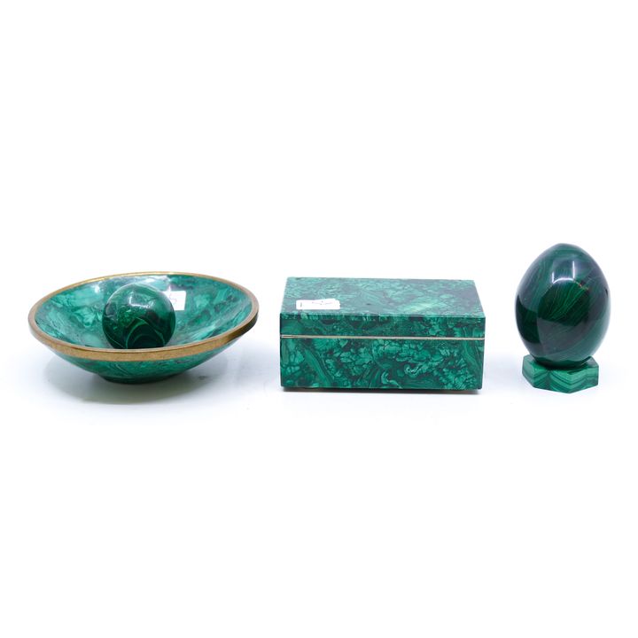 4pc Malachite Box Dish Etc.