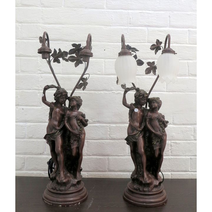 PAIR OF LARGE SPELTER FIGURAL TABLE LAMPS