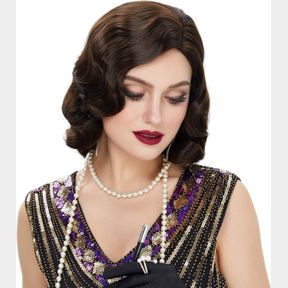 STFANTASY FINGER WAVE WIG 1920S RETRO MID LENGTH LONG CURLY SYNTHETIC HAIR FOR WOMEN COSPLAY HALLOWEEN PARTY COSTUME (BROWN)