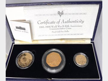 1991 - 1995 WORLD WAR II PROOF GOLD 3 COIN SET