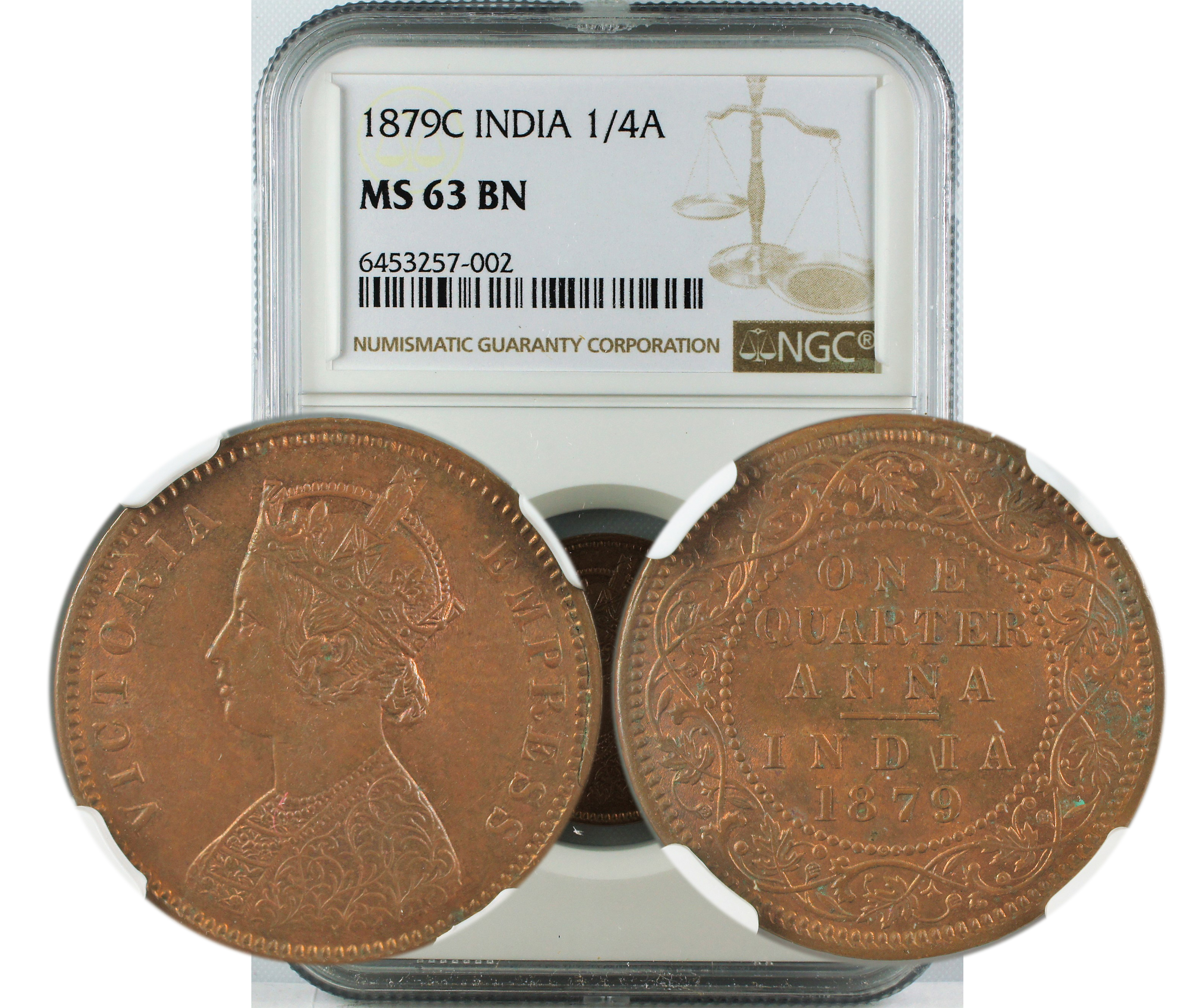 1879 C INDIA 1/4ANNA MS63 BN