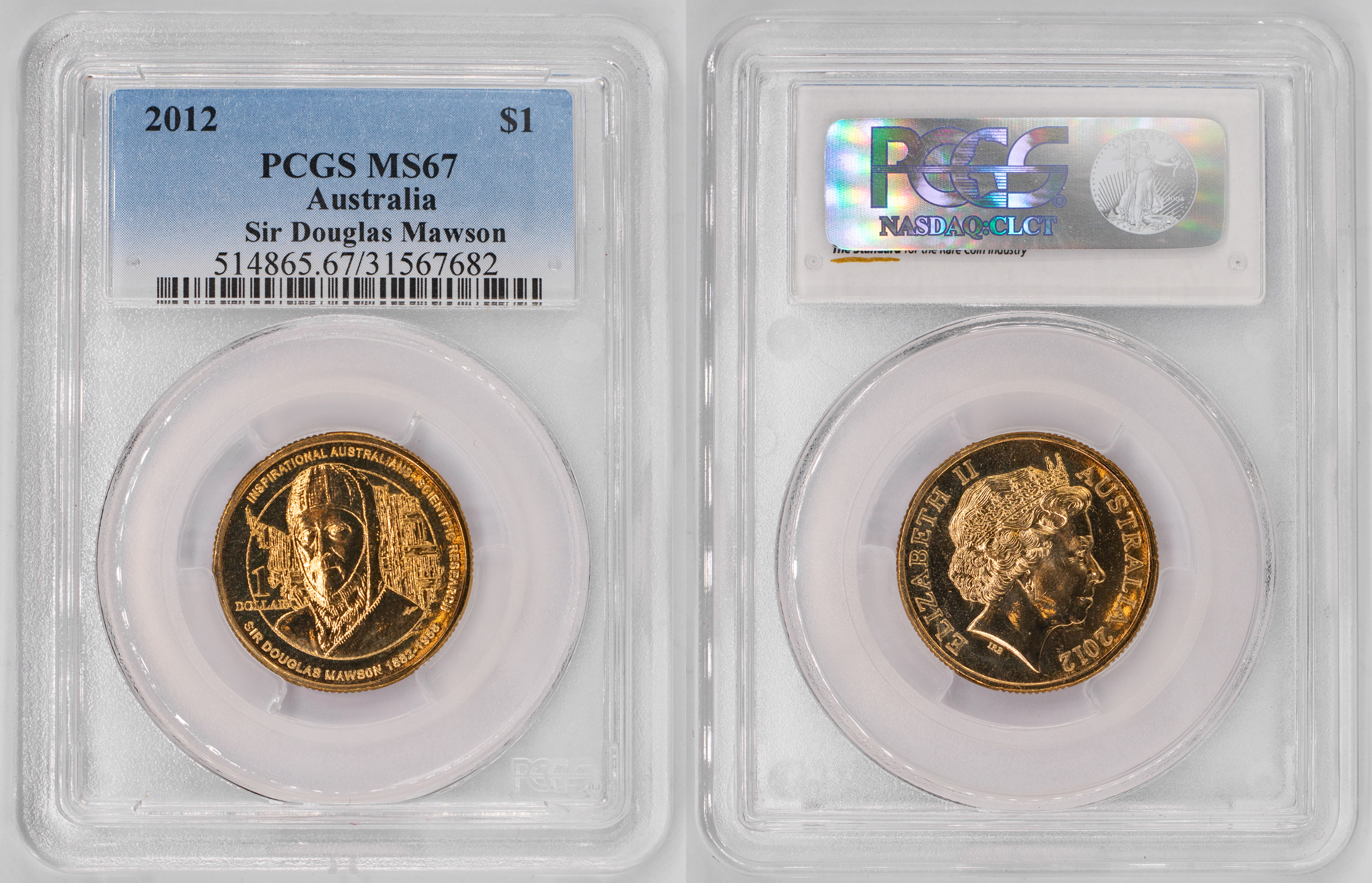 Elizabeth II, Sir Douglas Mawson, One Dollar, 2012, PCGS MS67