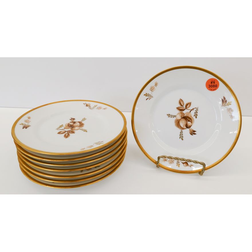 8pc Royal Copenhagen Brown Rose Porcelain Bread Plates