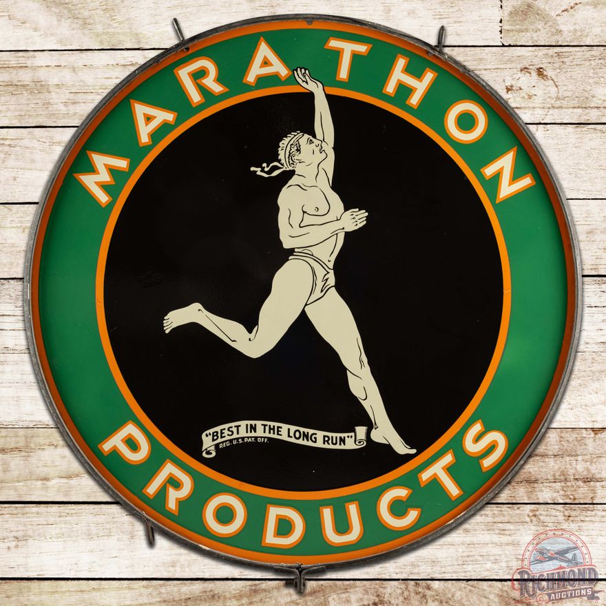Amazing Marathon Products "Best in the Long Run" 48" DS Porcelain Sign w/ Ring Running Man