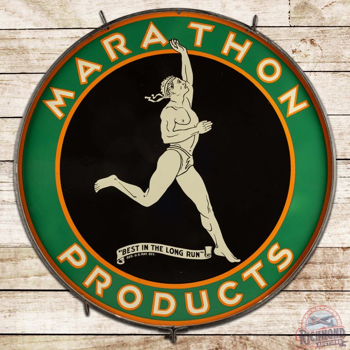 Amazing Marathon Products "Best in the Long Run" 48" DS Porcelain Sign w/ Ring Running Man