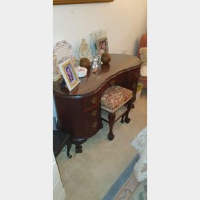 3 drawer kidney shaped Imbuia ball and claw desk