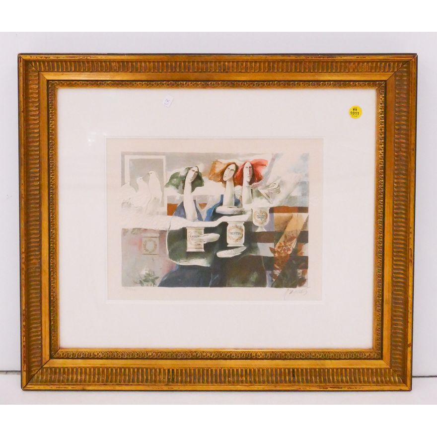 Josep Baques 'Mentha Viridis' S/N Embossed Lithograph Gallery Framed- 20x22''