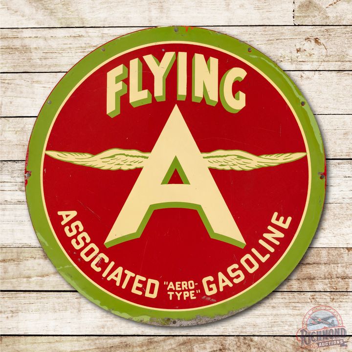 28" Flying A Associated "Aero-Type" Gasoline Metal Sign TAC 8.25 & 7.25