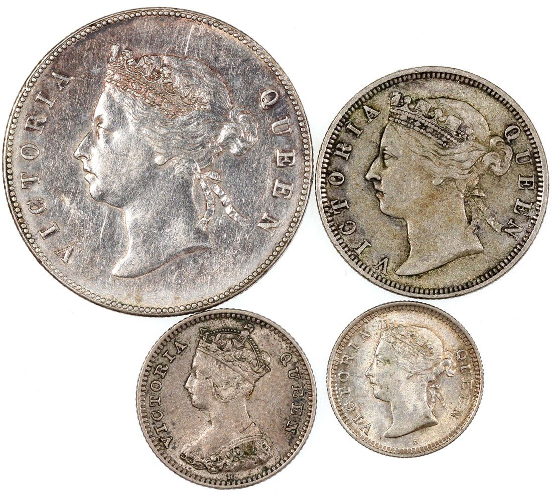 Hong Kong, Victoria, a group of 4x, including, 5 cents 1900, 10 cents 1882,  20 cents 1888 and 5... | Spink