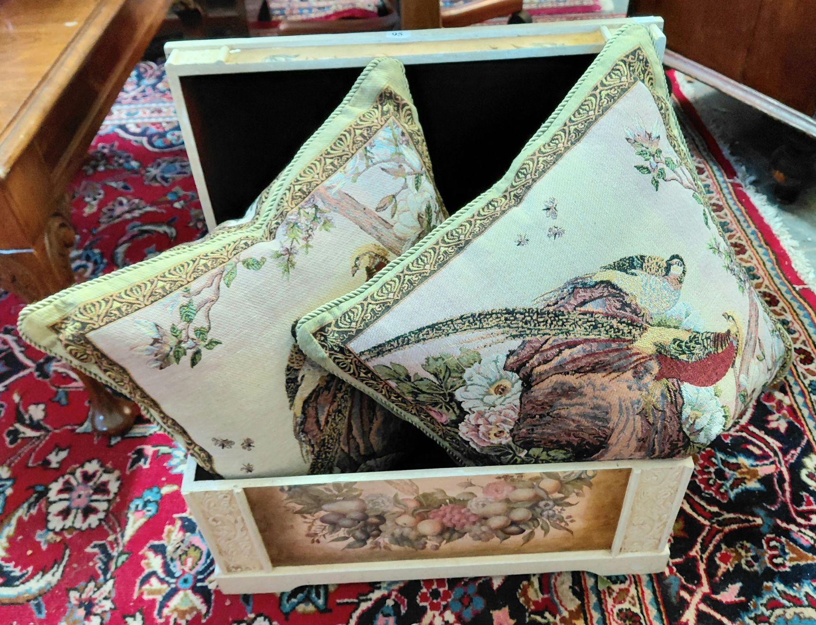 95 · TAPESTRY CUSHIONS AND CHEST