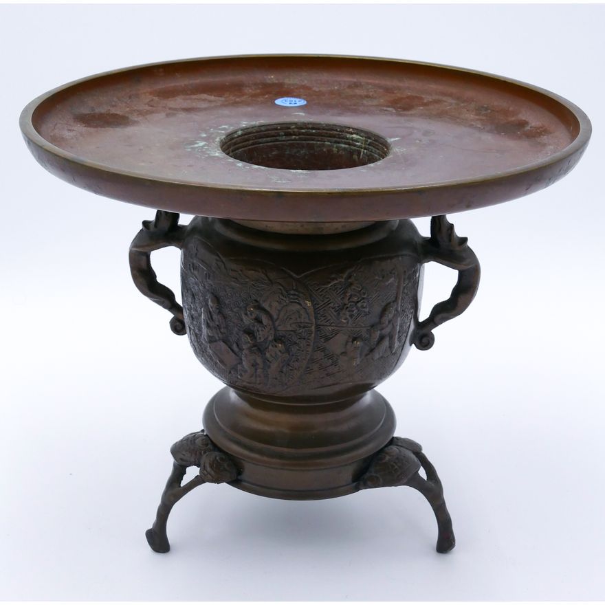Old Japanese Bronze Decorated Usubata 10''x12''