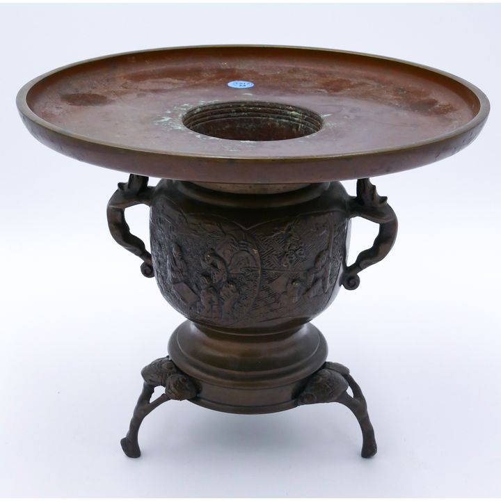 Old Japanese Bronze Decorated Usubata 10''x12''