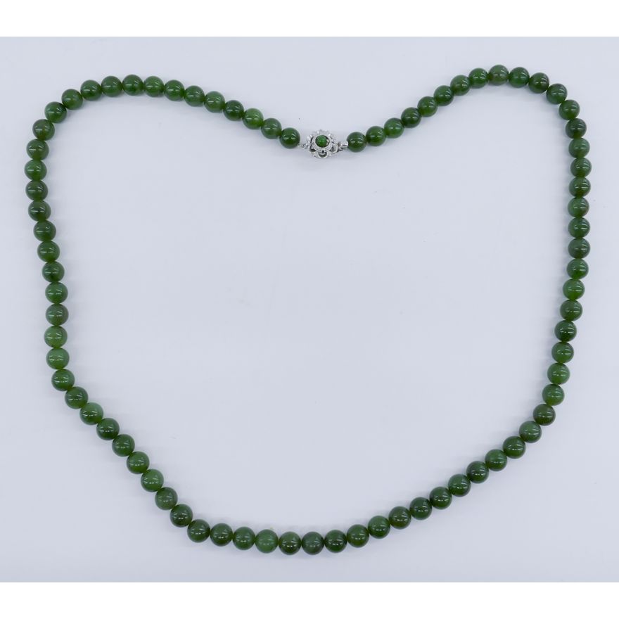 Chinese Spinach Jade Bead Long Necklace 30''