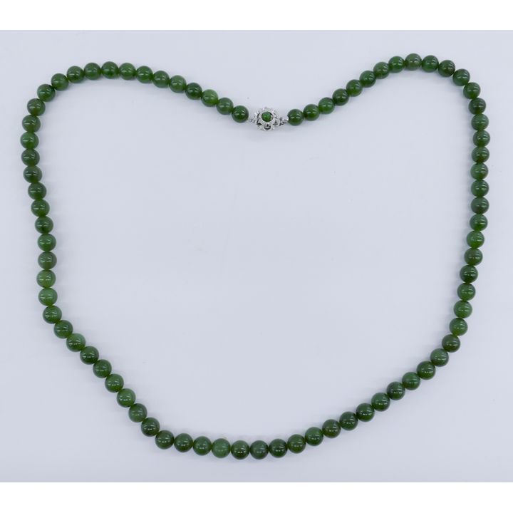 Chinese Spinach Jade Bead Long Necklace 30''