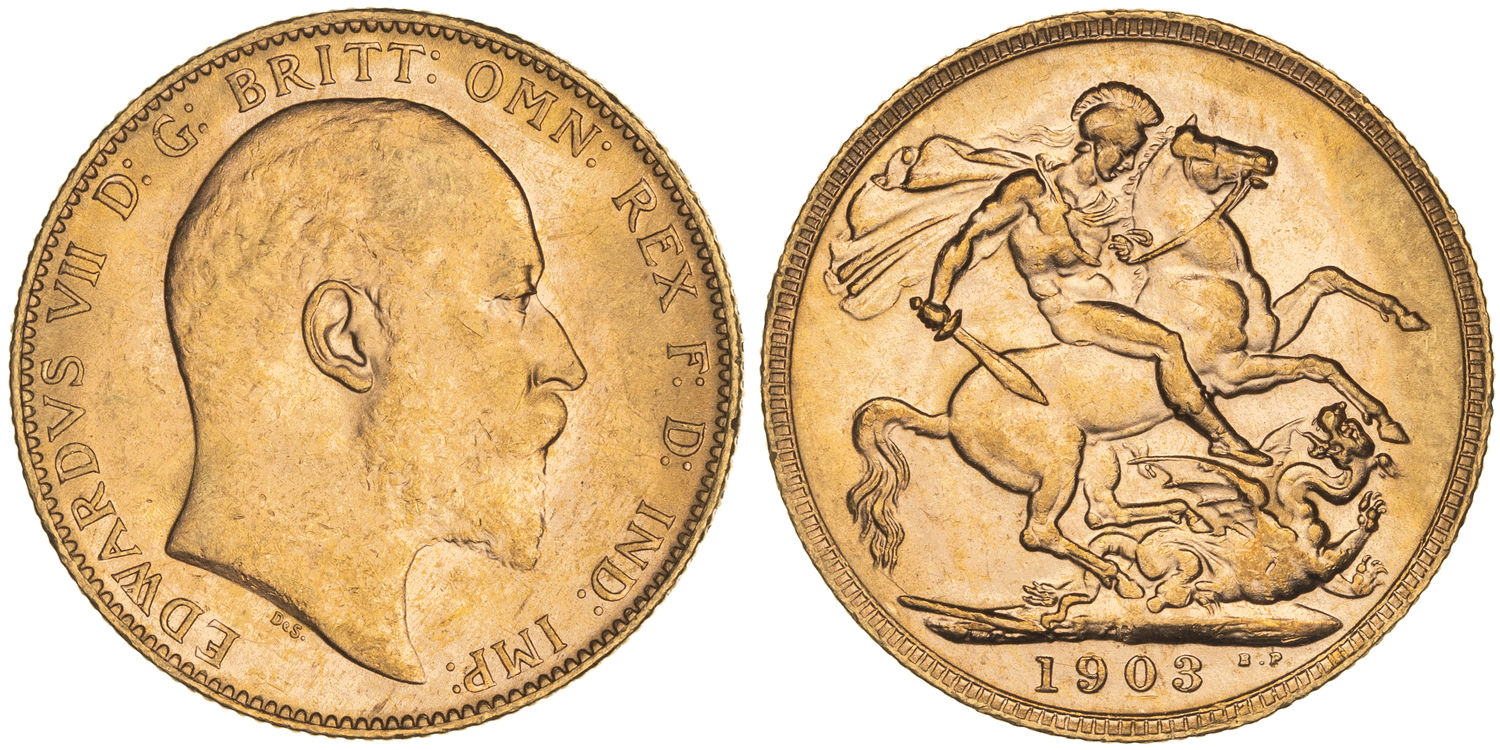 Edward VII, St George Reverse, Sovereign, 1903-P, UNC