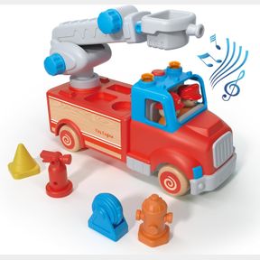 FIRE TRUCK TOY FOR KIDS WITH LIGHTS AND SIREN SOUNDS, FIRE ENGINE LADDER VEHICLE WITH ROTATING RESCUE LADDER, REMOVABLE ACCESSORIE