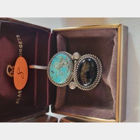 Sterling Native Turquoise and Black stone pendant