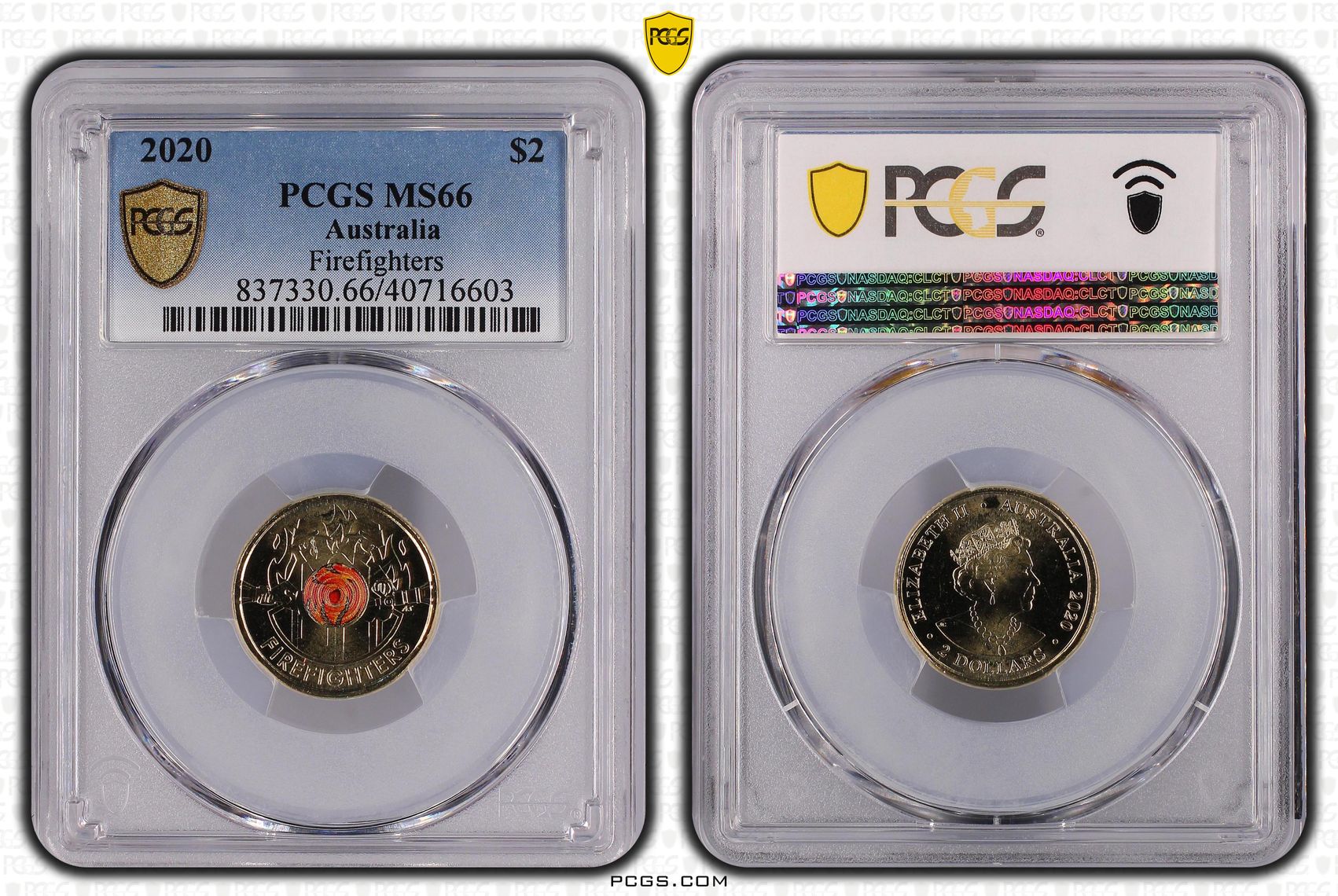 Elizabeth II, Firefighters Colorized , Two Dollar, 2020, PCGS MS66