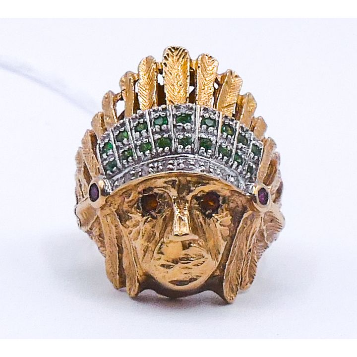 Men's 10k Indian Chief Head Ring Size 9.5 - 12.7 Grams