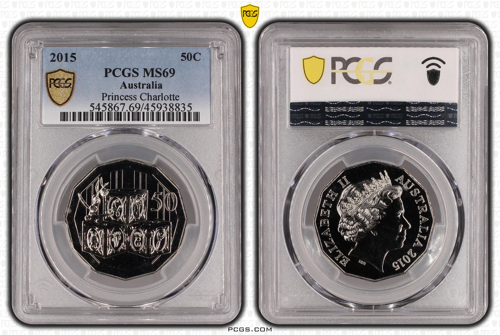 2015 Australia Fifty Cent, 50c Princess Charlotte PCGS - MS69 -835