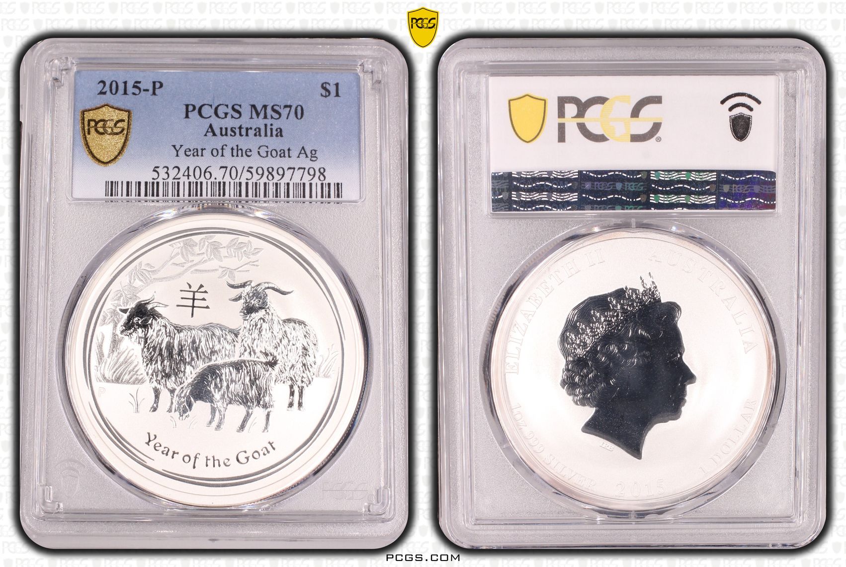 Year of the Goat Silver, One Dollar, 2015-P, PCGS MS70