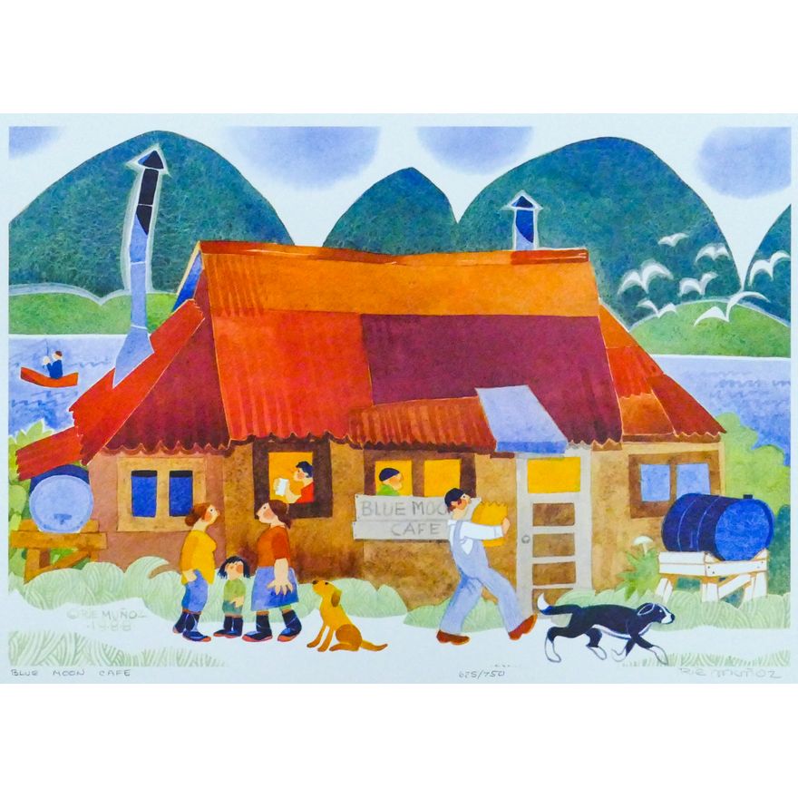 Rie Munoz ''Blue Moon Cafe'' 1988 Signed Print