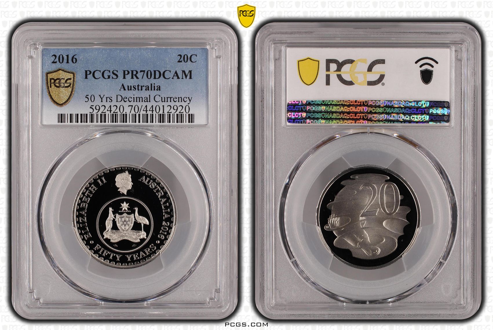 2016 Australian Twenty Cent, 20c Proof 50 Yrs Decimal Currency PCGS - PR70DCAM POP 142/0 -920