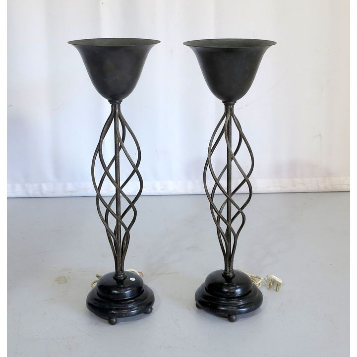 PAIR OF LARGE METAL TABLE UPLIGHTS
