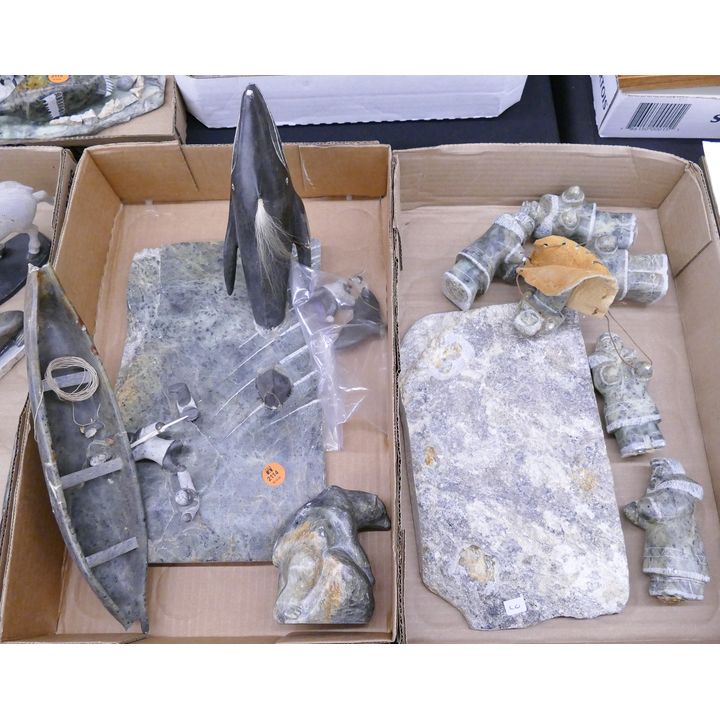 2 Boxes Glenn Tingook Soapstone Carvings AS IS
