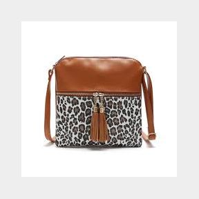 FCG Faux Leather Leopard Print Tan Crossbody Messenger Bag - Bar 9901064865516- 51748/13787 SN B3 (S7)
