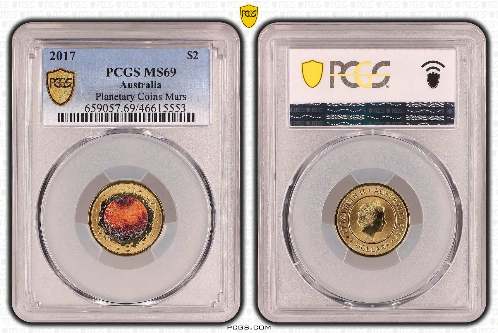 434 · Elizabeth II, Planetary Coins Mars Colorized , Two Dollar, 2017, PCGS MS69