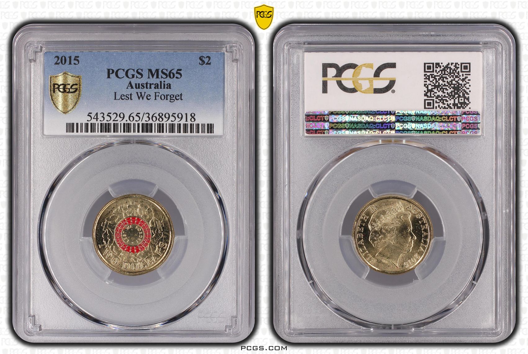 261 · 2015 Australia Two Dollar, $2 Lest We Forget PCGS - MS65 -918