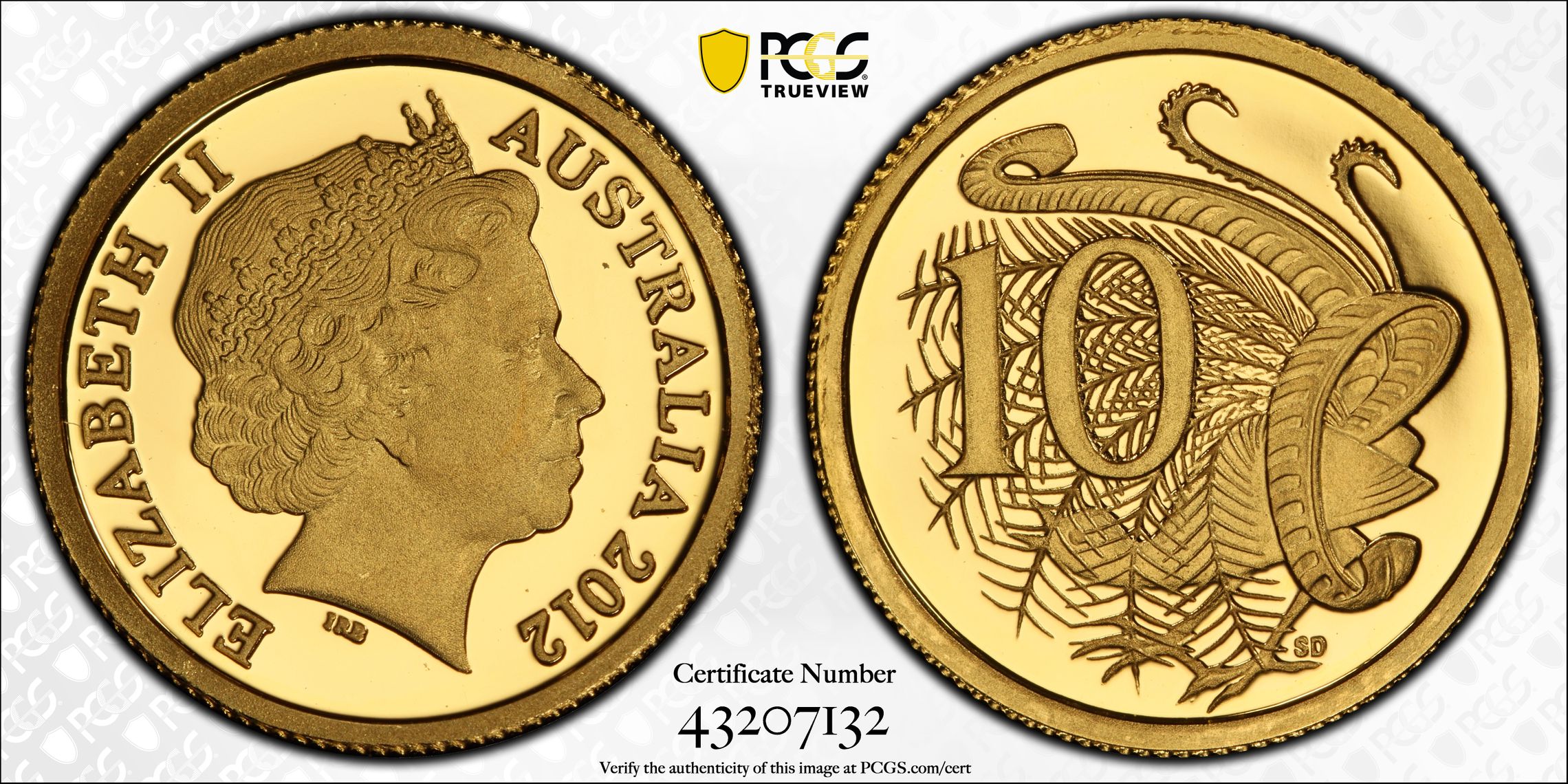2012 Australia Ten Cent, 10c lyre bird PCGS - PR70DCAM POP 4/0 -132