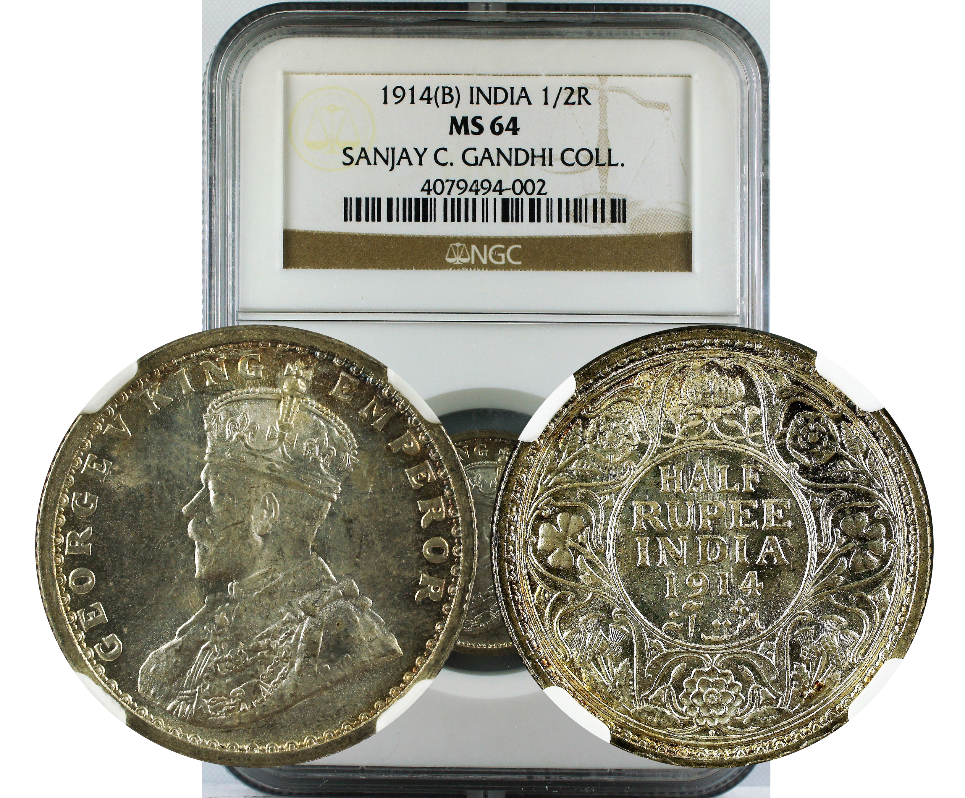 1914 B INDIA 1/2 RUPEE MS64