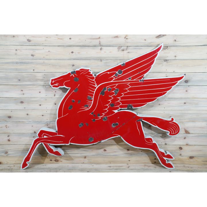 Rare 2 Piece Mobil Pegasus Cookie Cutter Single Sided Porcelain Sign TAC 6.5