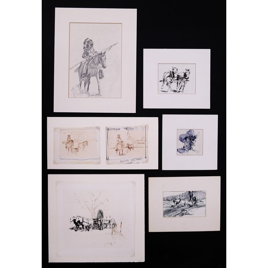 6pc Robert W. Meyers (1919-1970) Western Sketches