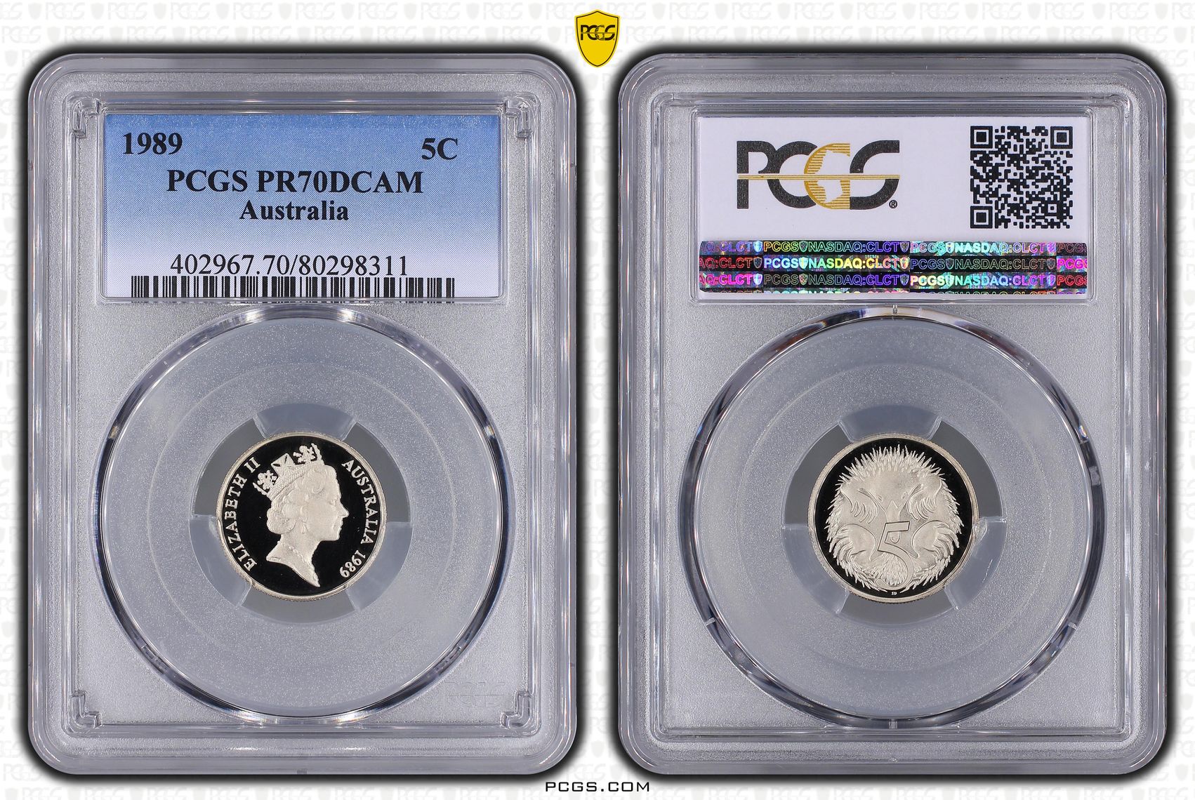 Elizabeth II, Five Cent, 1989, PCGS PR70DCAM
