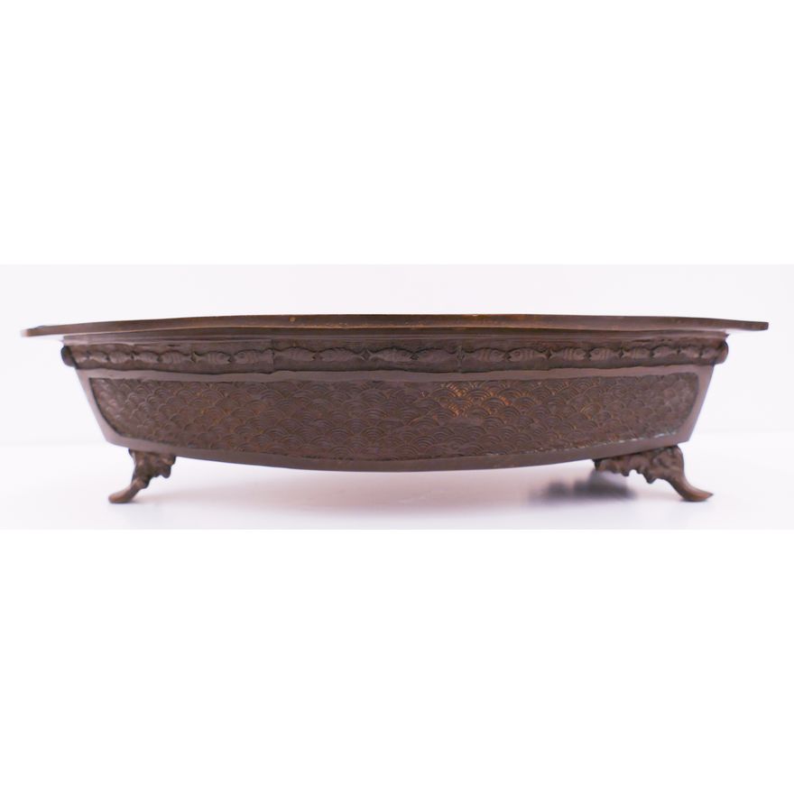 Japanese Meiji Bronze Boat Shaped Suiban Planter 4''x16.5''