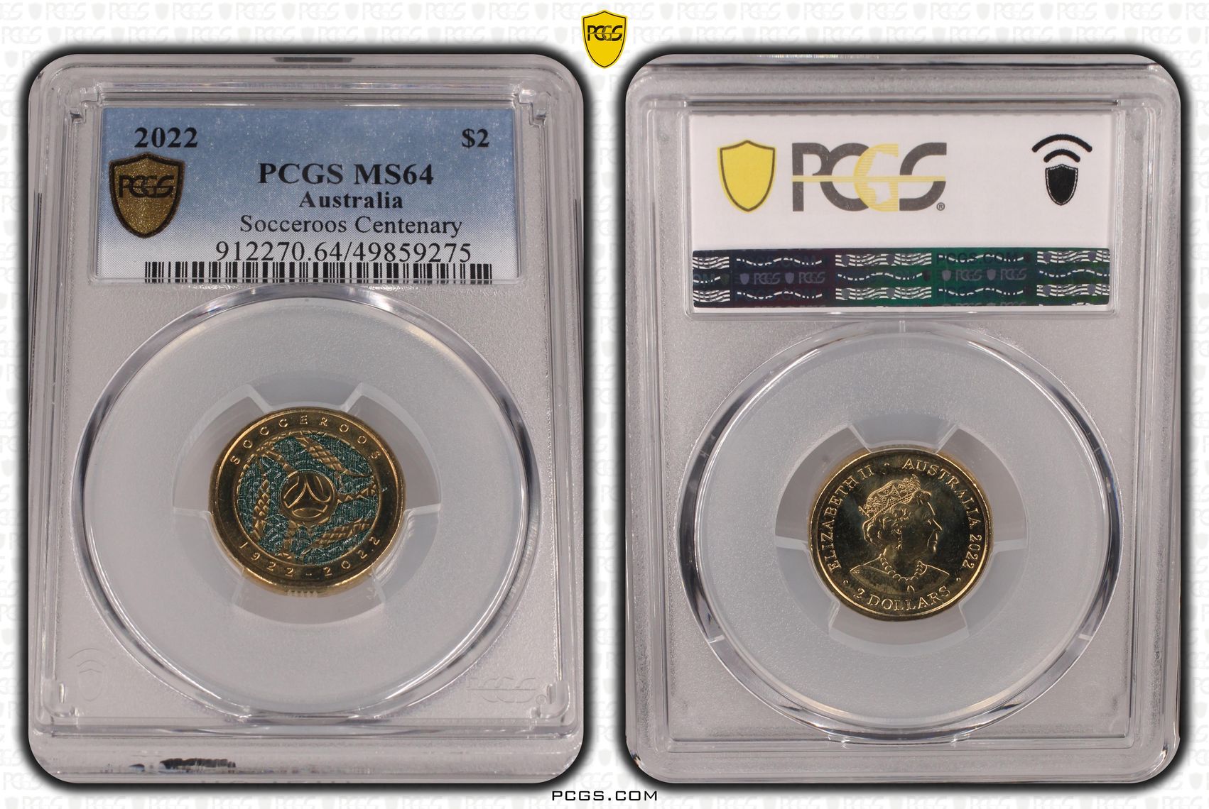 Elizabeth II, Socceroos Centenary , Two Dollar, 2022, PCGS MS64