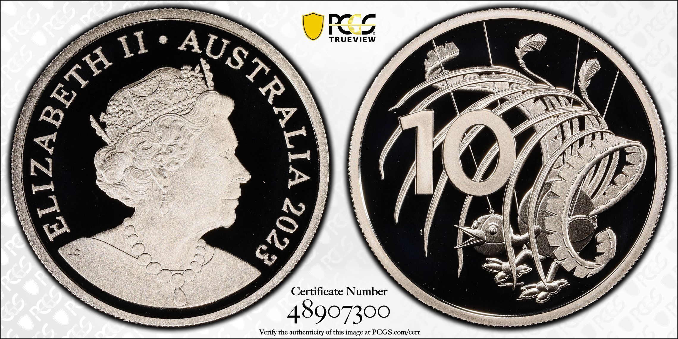 Elizabeth II, Marionette Lyrebird - Baby Set, Ten Cent, 2023, PCGS PR70DCAM