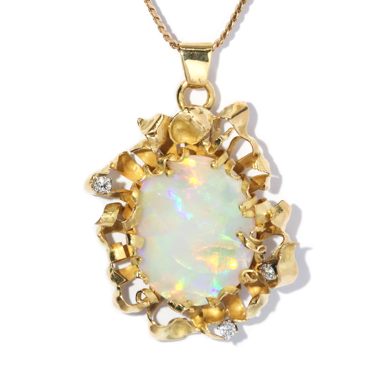 Vintage 18 carat gold White Opal and Diamond Pendant