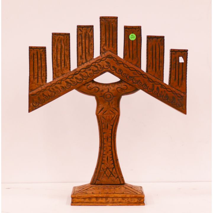 Spanish Folk Art Carved Wood Candelabra- 22x19''